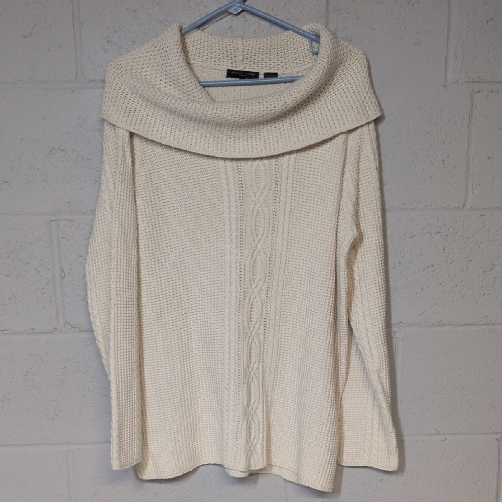 Jeanne Pierre Woman Cream Cowl Neck Sweater Size 1X, Cozycore, Neutral - Picture 2 of 7